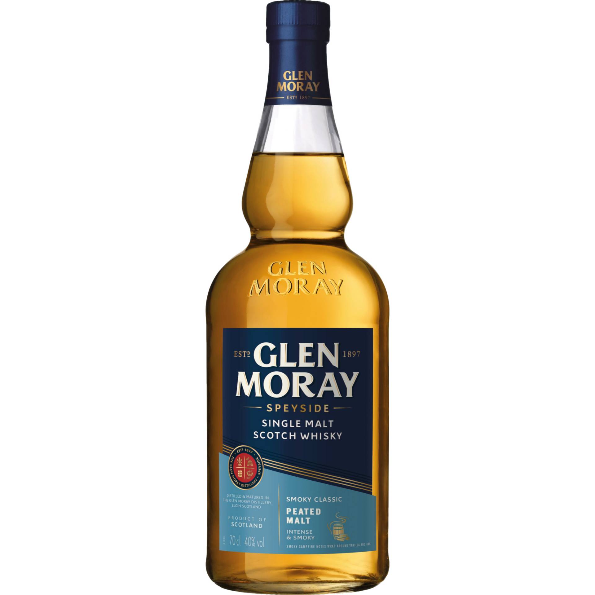 Glen Moray Peated Speyside Single Malt, Scotch, 40% Vol, 0,7 L, Spirituosen von Glen Moray Customer Service Société des Vins et Spiritueux LM 94220 Charenton France