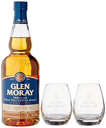 Glen Moray 10 Years Old Speyside Single Malt Scotch Whisky mit 2 Gläsern (1 x 0.7 l) von Glen Moray