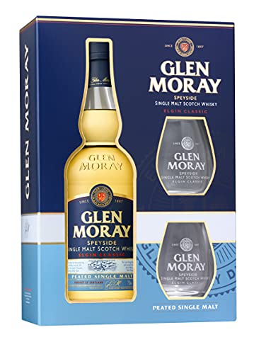 Glen Moray Elgin Classic Peated Single Malt Scotch Whisky mit 2 Gläsern (1 x 0.70 l) von Glen Moray