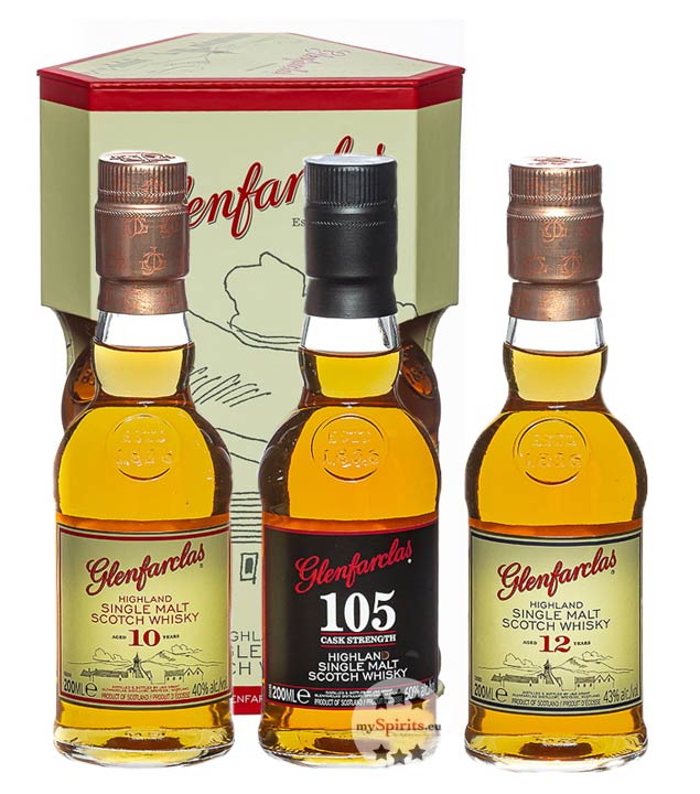 Glenfarclas Probierset 10J , 12 J & 105° 3 x  (40 - 60 % Vol., 0,6 Liter) von Glenfarclas