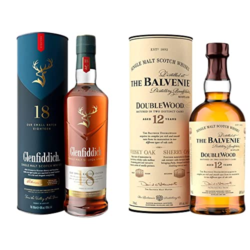 Glenfiddich 18 Jahre Single Malt Scotch Whisky mit Geschenkverpackung, 70cl & The Balvenie DoubleWood 12 Jahre, Single Malt Scotch Whisky, 70cl – ein Geschenk für Whisky-Liebhaber von Glenfiddich