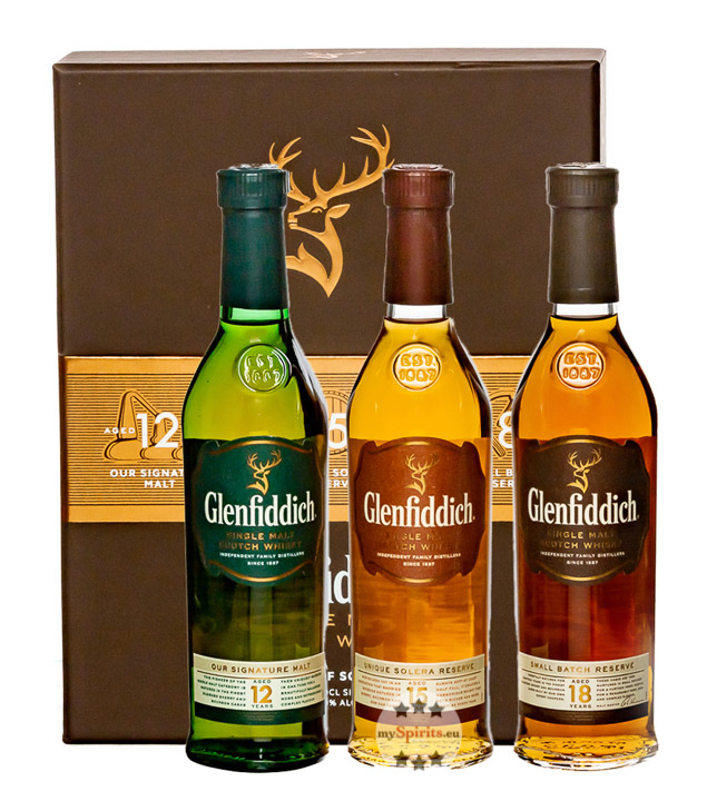 Glenfiddich Geschenk- und Probierset 12, 15 & 18 Jahre Single Malt Whisky (40 % Vol., 0,6 Liter) von Glenfiddich