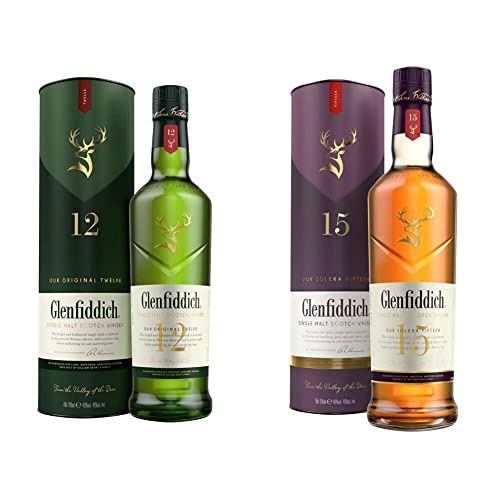 Glenfiddich Single Malt Scotch Whisky 15 Jahre Solera mit Geschenkverpackung, 700ml & Single Malt Scotch Whisky 12 Jahre mit Geschenkverpackung, 0.7L von Glenfiddich