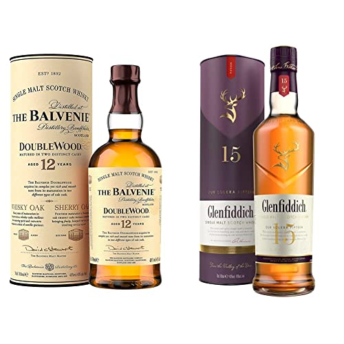 Glenfiddich Single Malt Scotch Whisky 15 Jahre Solera mit Geschenkverpackung, 700ml & The Balvenie Doublewood 12 Jahre Single Malt Scotch Whisky, 700ml von Glenfiddich