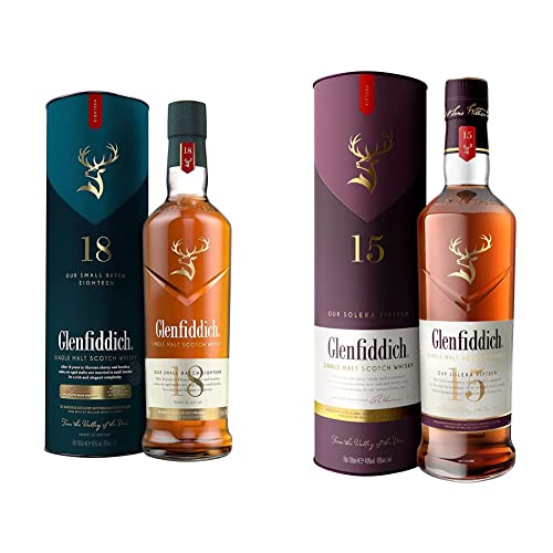 Glenfiddich Single Malt Scotch Whisky 18 Jahre mit Geschenkverpackung, 0.7L & Single Malt Scotch Whisky 15 Jahre Solera mit Geschenkverpackung, 700ml von Glenfiddich