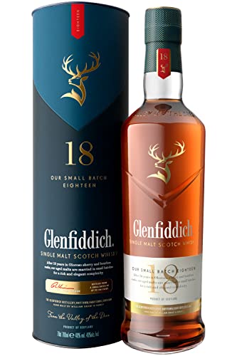Glenfiddich 18 Jahre Single Malt Scotch Whisky mit Geschenkverpackung, 70cl - in Ex-Bourbon- & Oloroso Sherry-Fässern gereift für hochwertigen Genuss von Glenfiddich