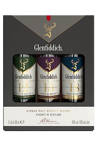 Glenfiddich Single Malt Scotch Whisky Probierset (3 x 5cl) - 12 Jahre, 15 Jahre und 18 Jahre mit Geschenkverpackung - ein Geschenk zum Genießen von Glenfiddich