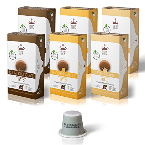 Glorybrew - 60 (3x20) Kaffeekapseln - Kompatibel mit Nespresso Maschinen - Vanille, Schokolade, Karamell I 100% kompostierbare Kaffeekapseln von Glorybrew