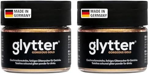 Glytter Glitzerpulver für Getränke (Gold) - essbarer Glitzer für Drinks & Flüssigkeiten, z.B. für Likör, Sekt, Cocktails - trinkbares & geschmacksneutrales Glitzerpuder, Staub (Packung mit 2) von Glytter