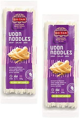 Go-Tan Gegründet 1954 Udon Noodles Authentic Dicke Weizennudeln Premium Geschmack & Textur/Weizennudeln Authentische Weizen Spaghetti Dicke und Premium-Konsistenz - 2 x 250 Gramm von Go Tan