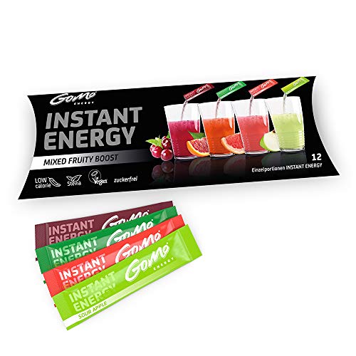 GoMo ENERGY® Sortenmix fruchtige Energie│ Getränkepulver Zuckerfrei│ Koffein + Vitamine + Mineralien + Pflanzenextrakte │ mit Stevia für 250ml Getränk │ Mixed FRUITY BOOST Set 4 x 3 Einzelportionen von GoMo