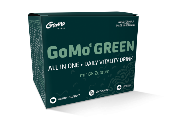 GoMo GREEN - Dein tägliches Vitalitätsgetränk mit Spirulina und Koffein. Gesundes Superfood Mix Pulver. Vegan, glutenfrei, laktosefrei, ohne Aromen. von GoMo ENERGY