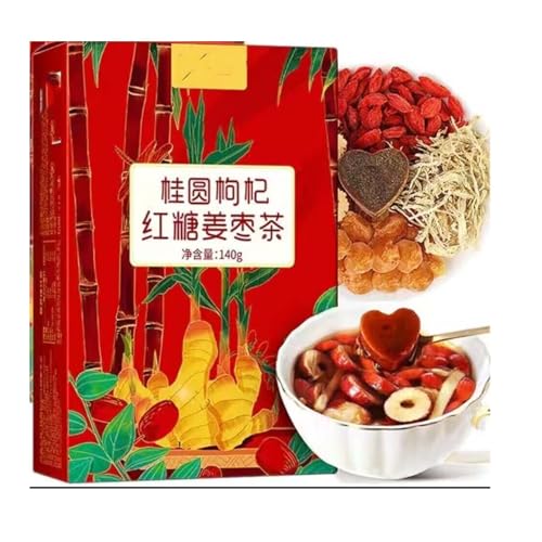 Godemmio Ingwer Jujube Tee mit braunem Zucker, Longan Red Date Lycium Barbarum Braunzucker Ingwer Tee, Rote Datteln Ingwer-Tee, Kräuterteebeutel Chinesischer Tee für Frauen (1BOX) von Godemmio