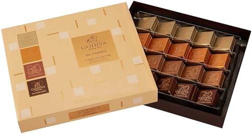 Godiva Carrés das komplette Sortiment 60 Stück-Cremigste schneeweiße Schokolade bis zur glänzendsten, dunklen Schokolade-310gr von Godiva Chocolatier