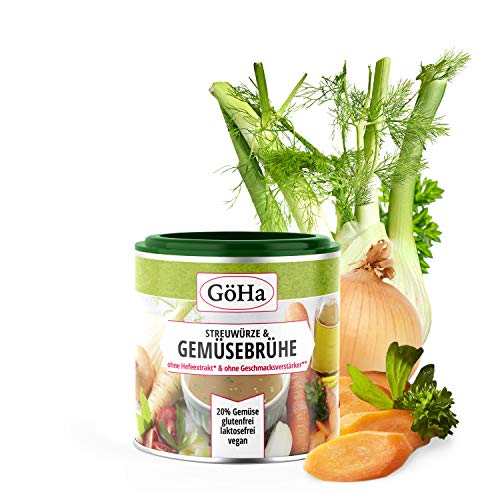 GöHa Gemüsebrühe ohne Hefe und ohne Geschmacksverstärker / Gemüse-Bouillon mit 20% Gemüseanteil / Gekörnte Brühe / Gemüsesuppe ohne Palmöl / Gemüsebrühe glutenfrei(1x 115g) von GöHa