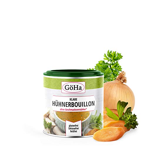 GöHa Hühner-Bouillon ohne Geschmacksverstärker / Klare Hühner-Bouillon / Gekörnte Brühe mit aromatischen Kräutern / Hühnerbrühe-Pulver / Bouillon / Hühner-Gewürz aus hochwertigen Zutaten (1x 135g) von GöHa