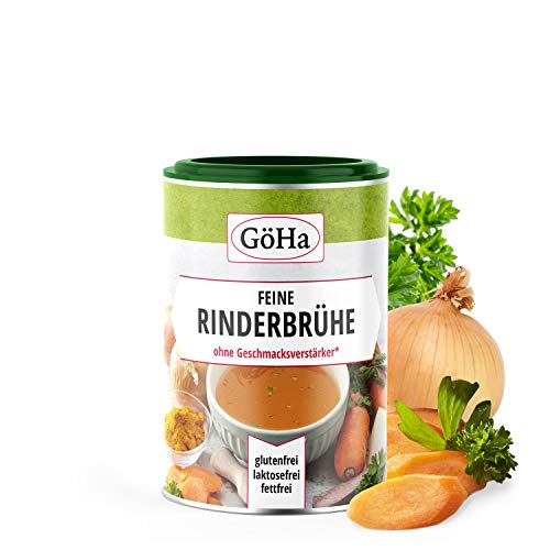 GöHa Rinderbrühe ohne Geschmacksverstärker und Zusatzstoffe / Fleischbrühe / Rindsbouillon / Glutenfreie Lebensmittel / Brühe ohne Glutamat / Vielseitige gekörnte Brühe für jede Küche (1x 260g) von GöHa