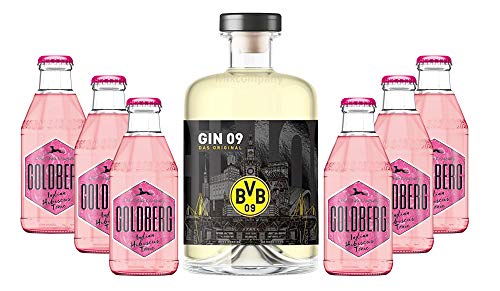 BVB Gin 09 Das Original 0,5l 500ml (43% Vol) + 6xGoldberg Indian Hibiscus Tonic 0,2l MEHRWEG inkl. Pfand - [Enthält Sulfite] von Goldberg-Goldberg