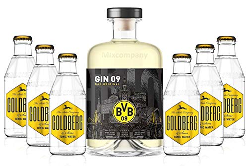 BVB Gin 09 Das Original 0,5l 500ml (43% Vol) + 6xGoldberg Tonic Water 0,2l MEHRWEG inkl. Pfand Gin Tonic Bar- [Enthält Sulfite] von Goldberg
