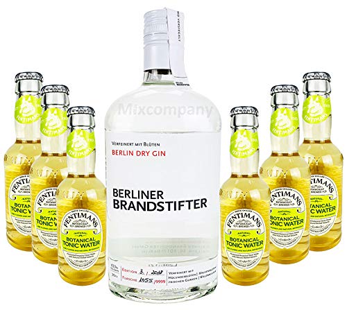 Brandstifter Berlin Dry Gin 0,7l (43,3% Vol) + 6 x Fentimans Botanical Tonic Water 0,2l MEHRWEG Bar Longdrink Cocktail Sammlung Gin Tonic inkl. PFAND- [Enthält Sulfite] von Goldberg-Goldberg