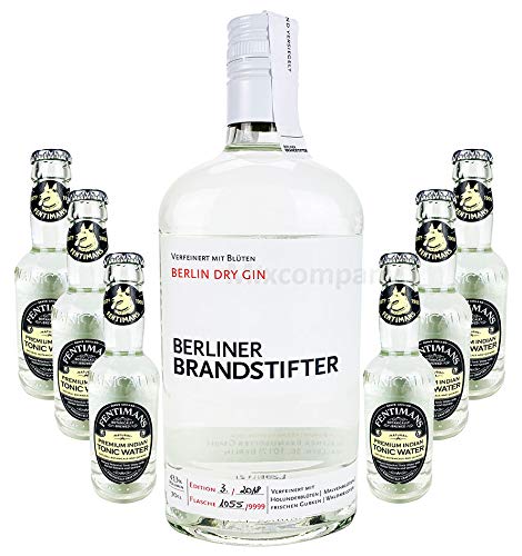 Brandstifter Berlin Dry Gin 0,7l (43,3% Vol) + 6 x Fentimans Premium Indian Tonic Water 0,2l MEHRWEG Bar Longdrink Cocktail Sammlung Gin Tonic inkl. PFAND- [Enthält Sulfite] von Goldberg-Goldberg