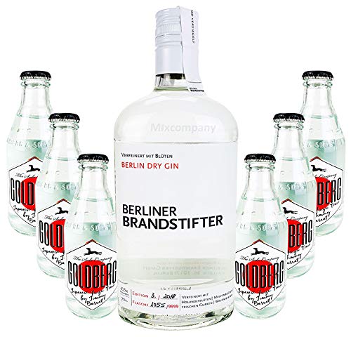 Brandstifter Berlin Dry Gin 0,7l (43,3% Vol) + 6x Goldberg Japanese Yuzu Tonic 0,2l MEHRWEG Bar Longdrink Cocktail Sammlung Gin Tonic inkl. PFAND- [Enthält Sulfite] von Goldberg-Goldberg