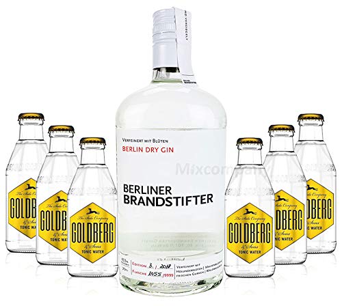 Brandstifter Berlin Dry Gin 0,7l (43,3% Vol) + 6x Goldberg Tonic Water 0,2l MEHRWEG Bar Longdrink Cocktail Sammlung Gin Tonic inkl. PFAND- [Enthält Sulfite] von Goldberg-Goldberg