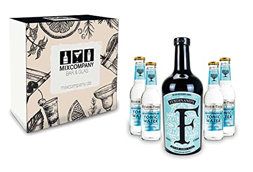 Ferdinands Gin Tonic Geschenkbox Set Saar Dry Gin 0,5l (44% Vol) + 4x Fever-Tree Mediterranean Tonic Water 0,2 MEHRWEG inkl. PFAND- [Enthält Sulfite] von Goldberg-Goldberg