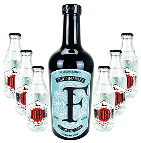 Ferdinands Saar Dry Gin 0,5l (44% Vol) + 6x Goldberg Japanese Yuzu Tonic 0,2l MEHRWEG Bar Longdrink Cocktail Sammlung Gin Tonic inkl. PFAND- [Enthält Sulfite] von Goldberg-Goldberg