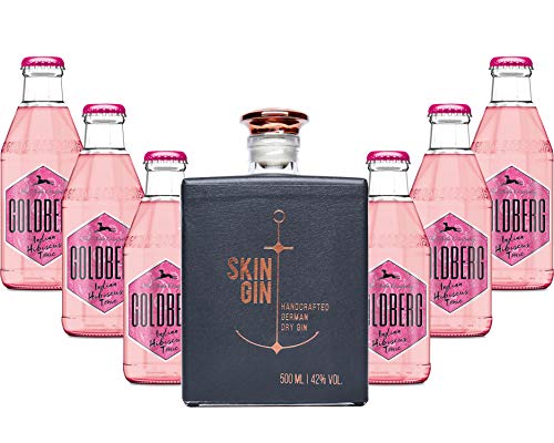 Gin Tonic Set - Skin Gin German Handcrafted Dry Gin 50cl (42% Vol) + 6x Goldberg Indian Hibiscus Tonic 200ml inkl. Pfand MEHRWEG -[Enthält Sulfite] von Goldberg-Goldberg