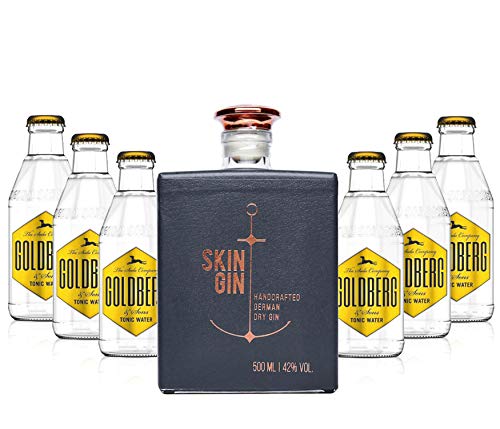 Gin Tonic Set - Skin Gin German Handcrafted Dry Gin 50cl (42% Vol) + 6x Goldberg Tonic Water 200ml inkl. Pfand MEHRWEG -[Enthält Sulfite] von Goldberg-Goldberg