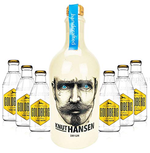 Knut Hansen Hamburg Dry Gin 0,5l (42% Vol) + 6x Goldberg Tonic Water 0,2l MEHRWEG Bar Longdrink Cocktail Sammlung Gin Tonic inkl. PFAND- [Enthält Sulfite] von Goldberg-Goldberg