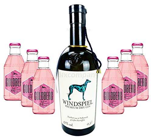 Windspiel Premium Dry Gin 0,5l (47% Vol) + 6x Goldberg Indian Hibiscus Tonic 0,2L MEHRWEG Bar Longdrink Cocktail Sammlung Gin Tonic inkl. PFAND- [Enthält Sulfite] von Goldberg-Goldberg