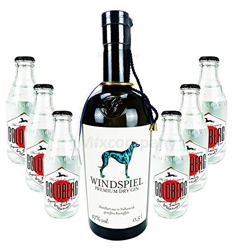 Windspiel Premium Dry Gin 0,5l (47% Vol) + 6x Goldberg Japanese Yuzu Tonic 0,2l MEHRWEG Bar Longdrink Cocktail Sammlung Gin Tonic inkl. PFAND- [Enthält Sulfite] von Goldberg-Goldberg