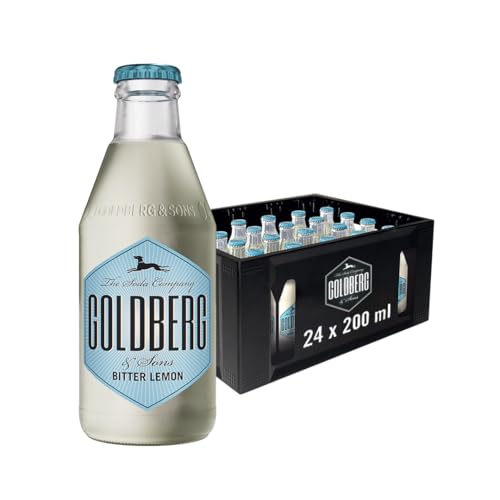 GOLDBERG Bitter Lemon – 24 x 0,2L Glasflasche – Premium Erfrischungsgetränk mit Zitronen- & Orangenaroma – Extra prickelnd für Cocktails, Vodka & Longdrinks von Goldberg