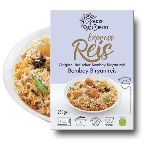 Golden Orient Bombay Biryani Reisgericht, 12 Packungen Fertiggerichte (12 x 250g) Mikrowelle/Pfanne schnell & einfach zubereitet Vegetarisch Halal von Golden Orient