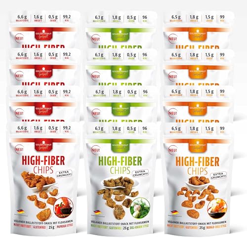 GOLDEN PEANUT Gourmet High-Fiber Chips Mix 12 x 25 g, Paprika, Dill-Onion, Mango Chili, sättigender Ballaststoff Snack, Omega-3, vegan und glutenfrei GOLDEN PEANUT Gourmet High-Fiber Chips Mix 12 x 25 g, Paprika, Dill-Onion, Mango Chili, sättigender Ballaststoff Snack, Omega-3, vegan und glutenfrei von Golden Peanut Gourmet