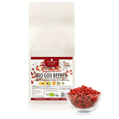 GOLDEN PEANUT Gourmet Goji Beeren Bio 1 kg - sonnengetrocknet, frische Ernte, weich, ungeschwefelt, Rohkostqualität von GOLDEN PEANUT