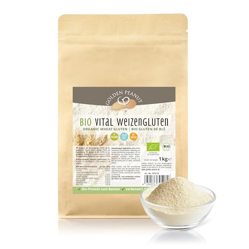 GOLDEN PEANUT Vital Weizengluten BIO 1 kg - natürliches Verdickungsmittel, veganes Weizeneiweiß, Seitan, Speisestärke zum Backen und Kochen von GOLDEN PEANUT