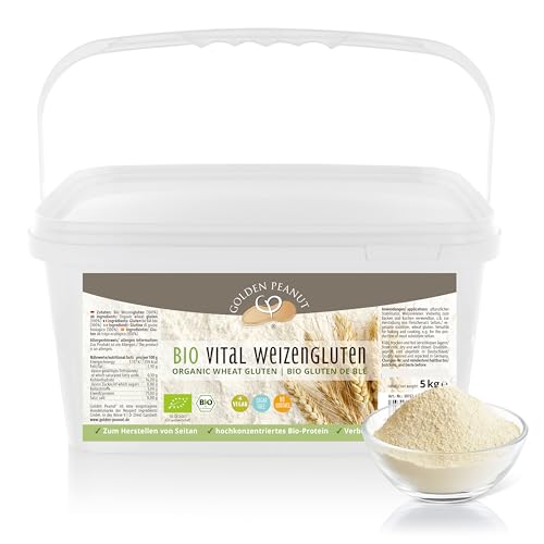 GOLDEN PEANUT Vital Weizengluten BIO 5 kg - natürliches Verdickungsmittel, veganes Weizeneiweiß, Seitan, Speisestärke zum Backen und Kochen von GOLDEN PEANUT