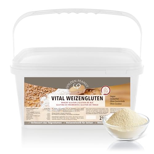 GOLDEN PEANUT Vital Weizengluten 2 kg - natürliches Verdickungsmittel rein pflanzlich, Weizeneiweiß, Seitan, kalorienarme Speisestärke, Backen, Kochen von GOLDEN PEANUT