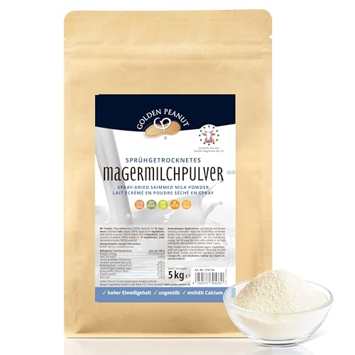 GOLDEN PEANUT Magermilchpulver 5 kg - fettarm sprühgetrocknet, lange haltbare Magermilch, Frischmilch Ersatz, Eisherstellung, Herkunft EU von GOLDEN PEANUT