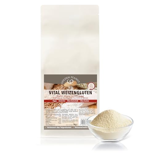 GOLDEN PEANUT Vital Weizengluten 1 kg - natürliches Verdickungsmittel rein pflanzlich, Weizeneiweiß, Seitan, kalorienarme Speisestärke, Backen, Kochen von GOLDEN PEANUT