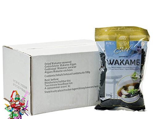 [ 6x 100g ] GOLDEN TURTLE Getrocknete Wakame Algen / Dried Wakame seaweed + ein kleines Glückspüppchen - Holzpüppchen von Golden Turtle