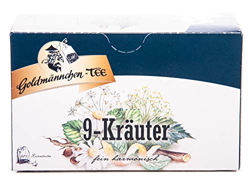 Goldmännchen Tee 9-Kräuter, naturrein, Haustee, Kräutermischung, Kräutertee, 20 Teebeutel, 3er Pack (3 x 30 g) von Goldmännchen Tee
