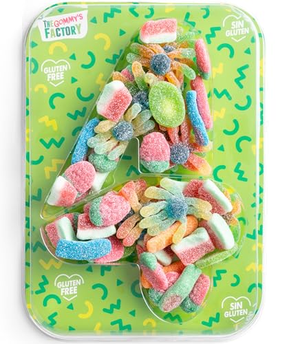 Geburtstag Süßigkeiten Box Nº4 Weingummi Kuchen - Glutenfreie Süßigkeiten Kindergeburtstag Lecker und Perfekt Für Jede Feier - Birthday Cake Party Number 500g Candy Box… von Gommy´s Factory