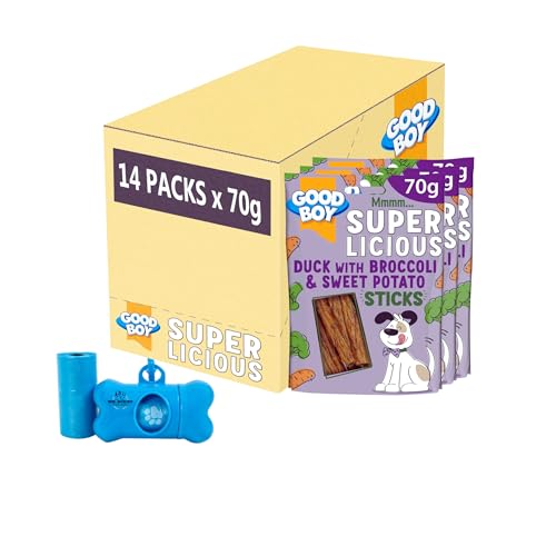 Good Boy Superlicious Duck, Süßkartoffel & Brokkoli Sticks 14 x 70 g mit Buddy's Poop Spender Good Boy Superlicious Duck, Süßkartoffel & Brokkoli Sticks 14 x 70 g mit Buddy's Poop Spender von Good Boy