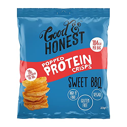 Good & Honest Popped Protein Crisps Glutenfreie Kneipensnacks Süßer BBQ Geschmack 24 x 23g von Good & Honest