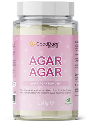 GoodBake Agar-Agar Pulver 150g – veganes, pflanzliches Geliermittel & Verdickungsmittel –Gelatine-Ersatz – zum Andicken, Stabilisieren von Desserts, Cremes uvm. – vegan, halal von GoodBake