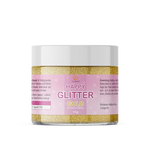 GoodBake Happy Glitter Gold – essbarer Lebensmittel-Glitzer – Glitzerpuder für Torten, Kuchen, Kekse und Getränke – ideal als Torten-Deko für Geburtstagspartys! von GoodBake